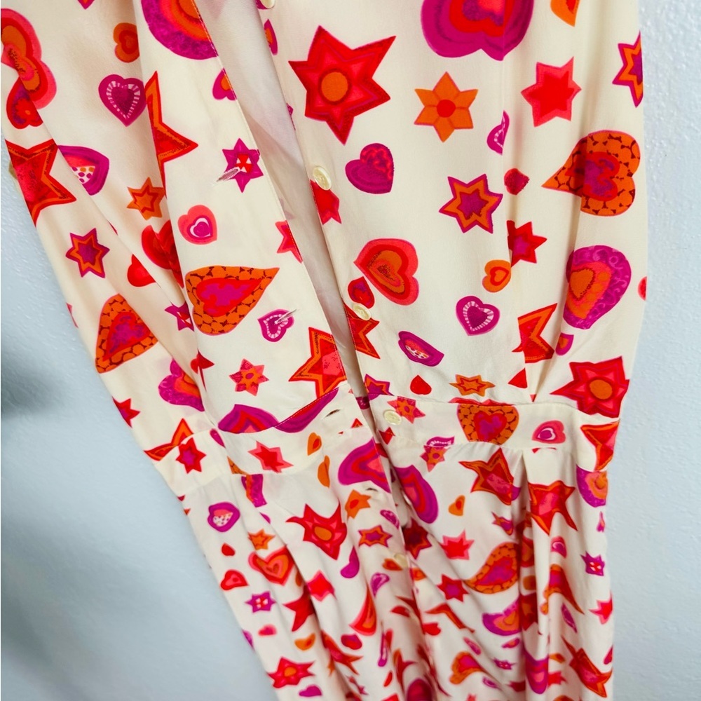 Vintage Bloomingdale’s Silk Red Heart Print Pleated Midi Shirt Dress - Picture 7 of 7